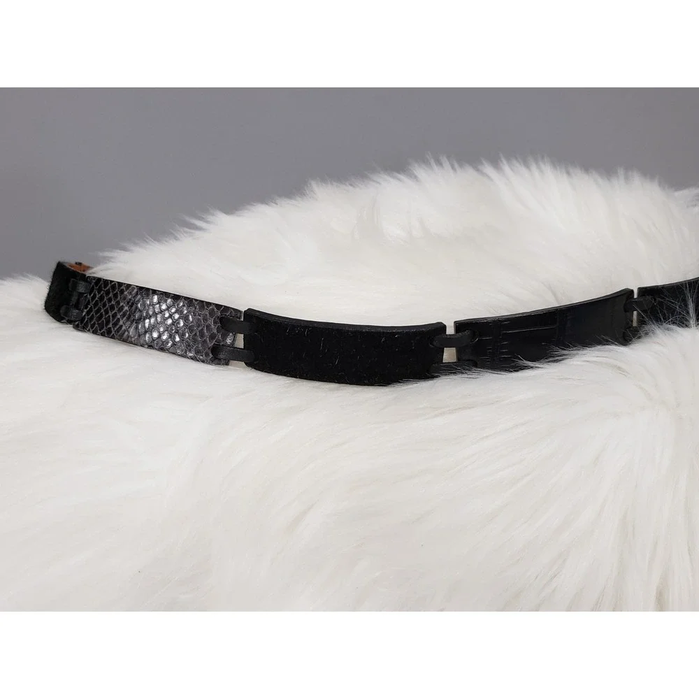 Brighton Belt XL 36 Leather Snakeskin Calf Hair Leather‎ Black Rope Simple WOmen